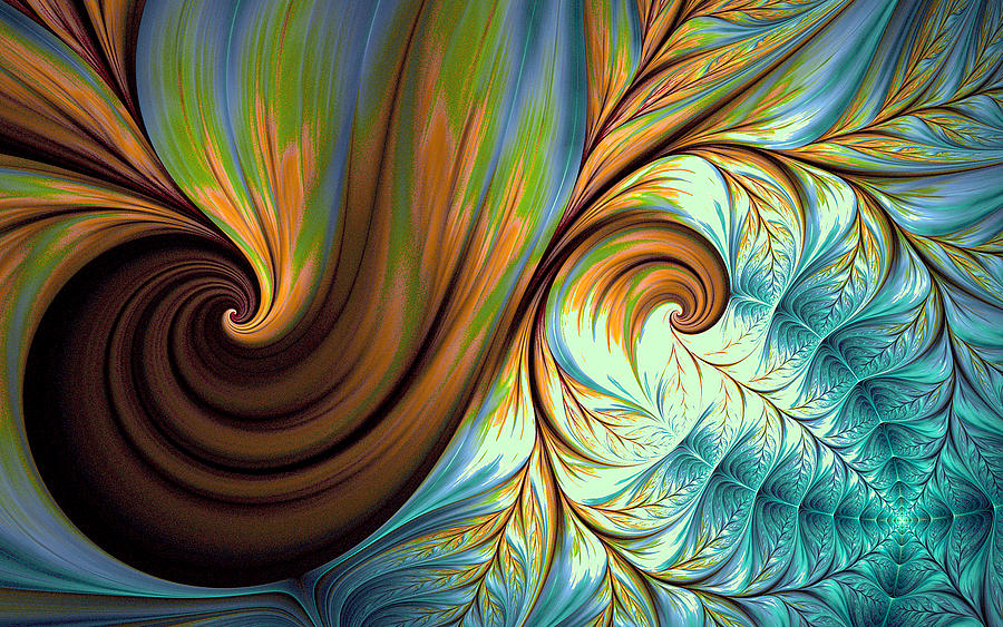 Abstract swirls in teal and copper fractal Digital Art by Maureen Rose ...