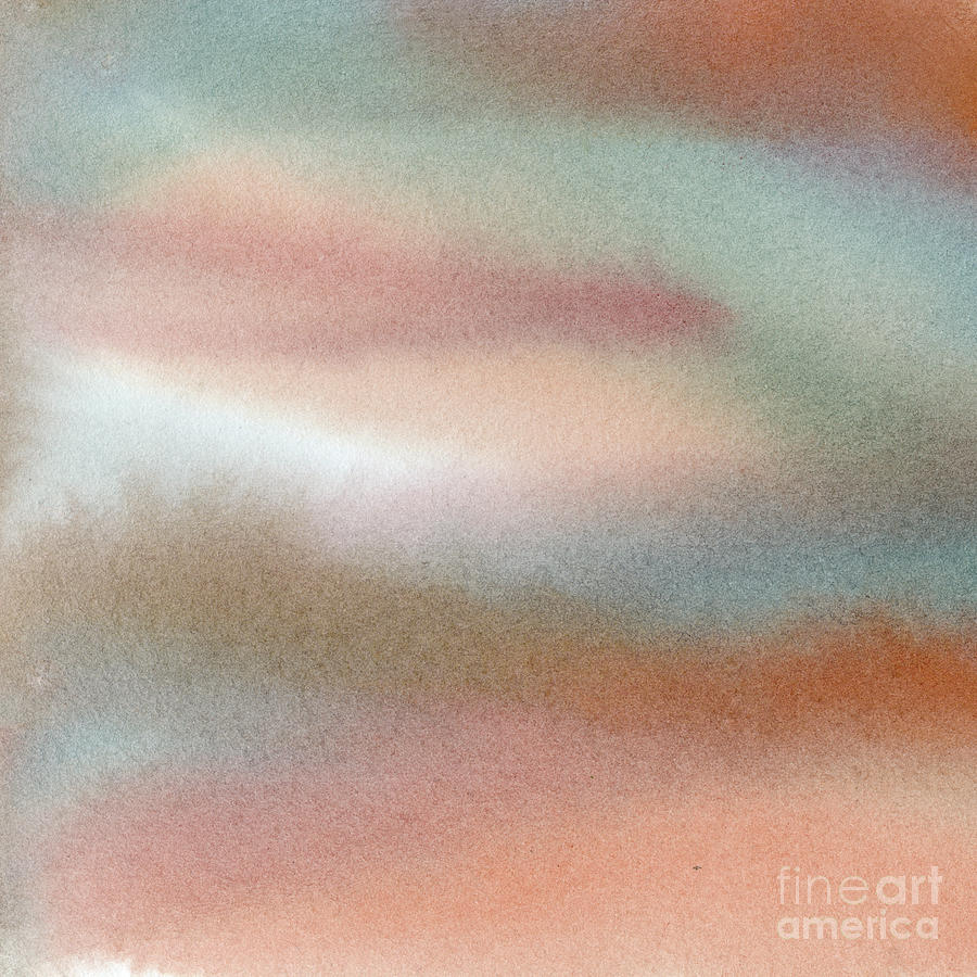 Abstract Painting - Abstract Tan, Orange, Turquoise, White Watercolor by Sharon Freeman