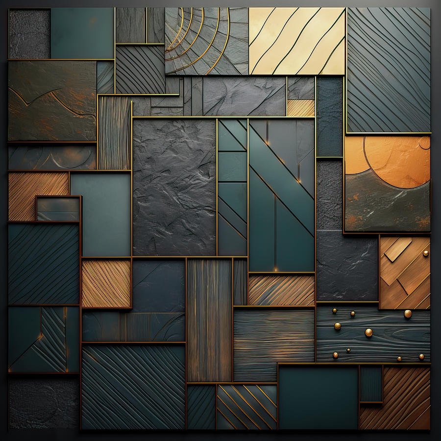 Abstract Textured Geometric Collage - AI Art Digital Art by Chris Anson