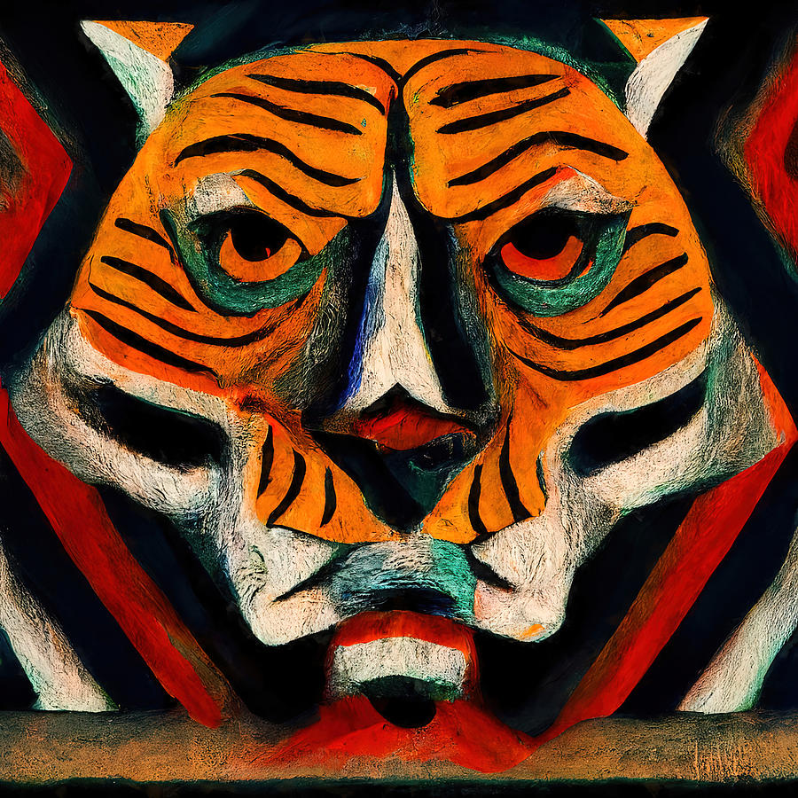 Abstract Tiger Head, 01 Painting by AM FineArtPrints
