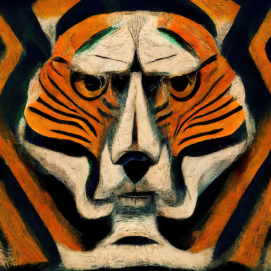 Abstract Tiger Head, 02 Painting by AM FineArtPrints