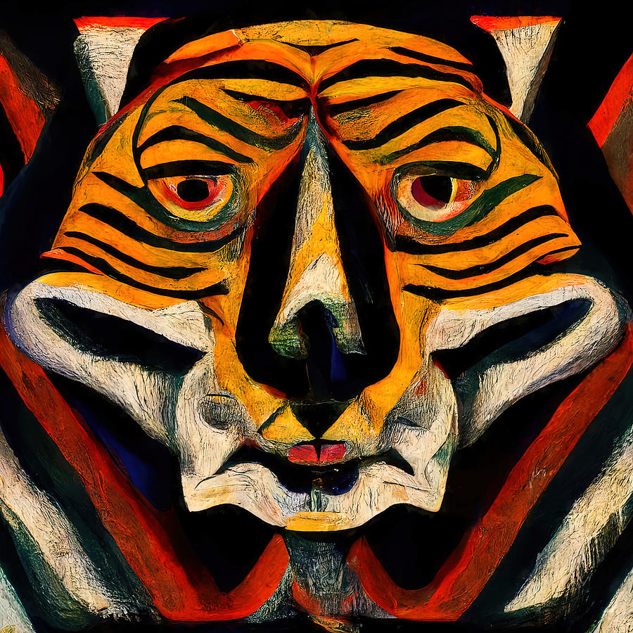 Abstract Tiger Head, 03 Painting by AM FineArtPrints