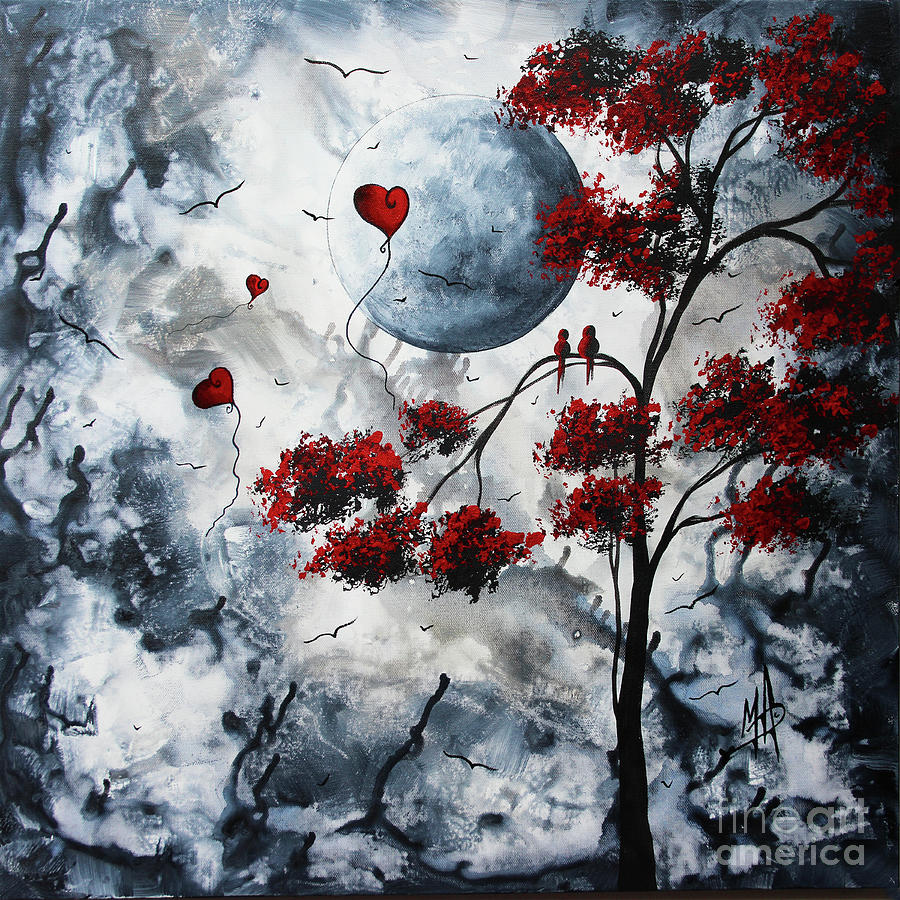 Abstract Tree Birds Balloon Hearts Original Painting contemporary Art by Megan Duncanson Painting by Megan Aroon