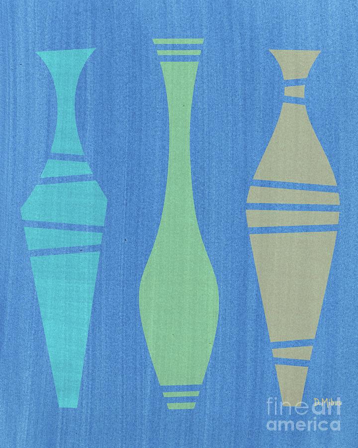 Abstract Vases on Blue Mixed Media by Donna Mibus