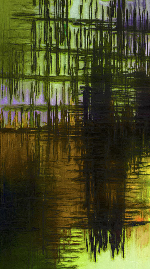 Abstract Vertical Horizons In Green And Gold Digital Art by Leslie Montgomery