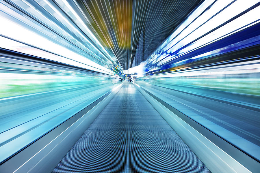 Abstract View of Moving Walkway in Airport Corridor Photograph by Bim