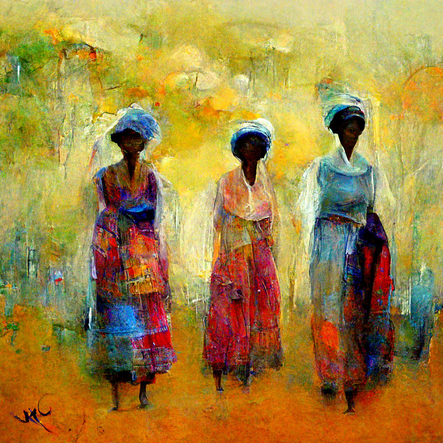 abstract  village  women  Lois  Mailou  Jones  style  etherea  62a11b61  f7ac  471e  a867  1cefd417e Painting by Celestial Images