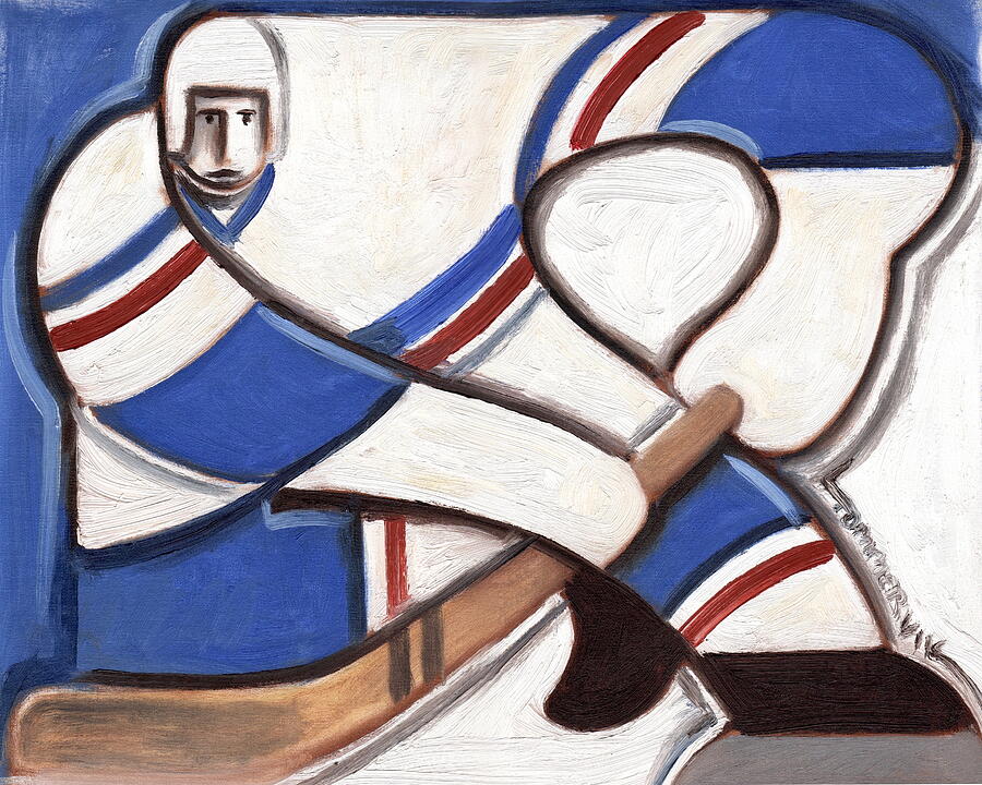 Abstract Hockey Player Painting - Abstract Vintage Hockey Player Art by Tommervik