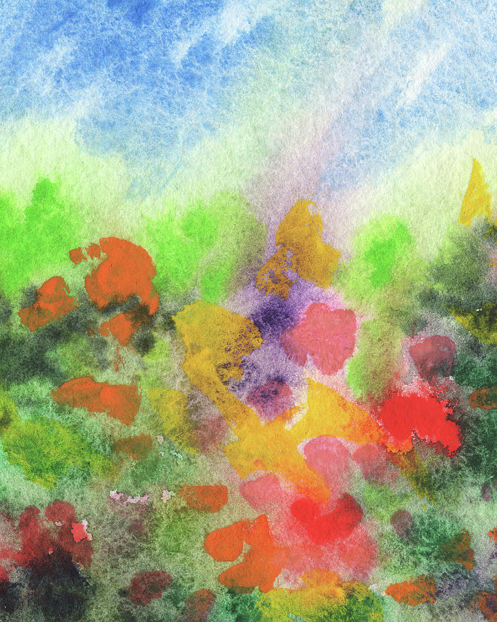 Abstract Watercolor Flowers Field Bright Light Summer Painting
