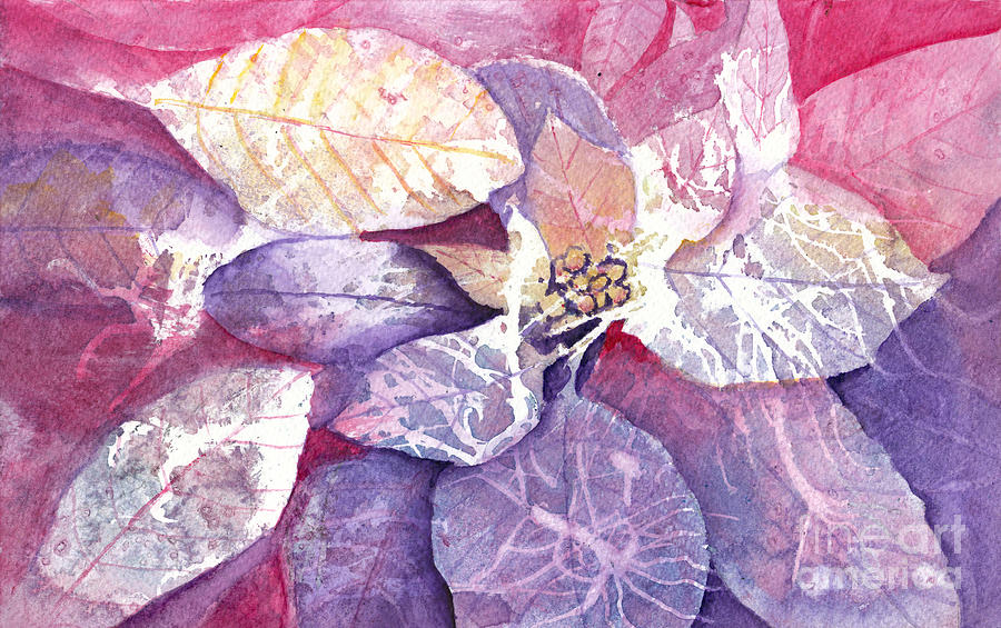 Abstract Watercolor Negative Painting Poinsettia Painting by Conni Schaftenaar