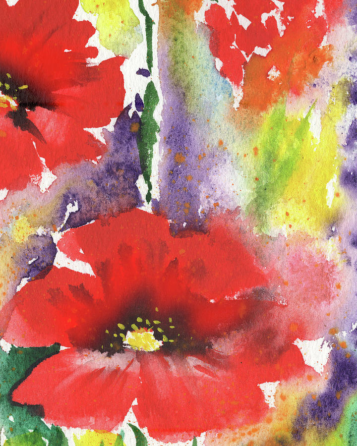 Abstract Watercolor Red Poppy Flowers Garden  Painting by Irina Sztukowski