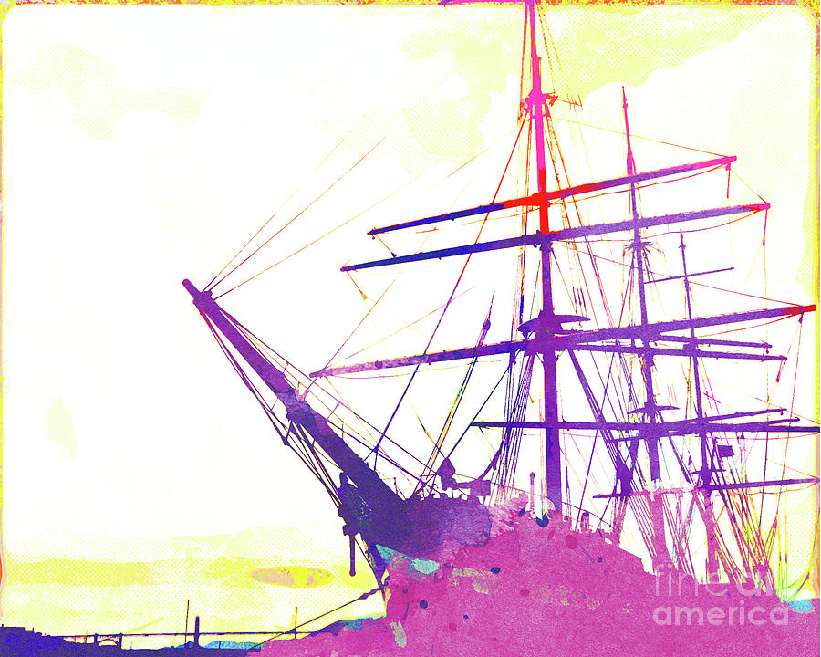 San Francisco Mixed Media - Abstract Watercolor - San Francisco Ship II by Chris Andruskiewicz