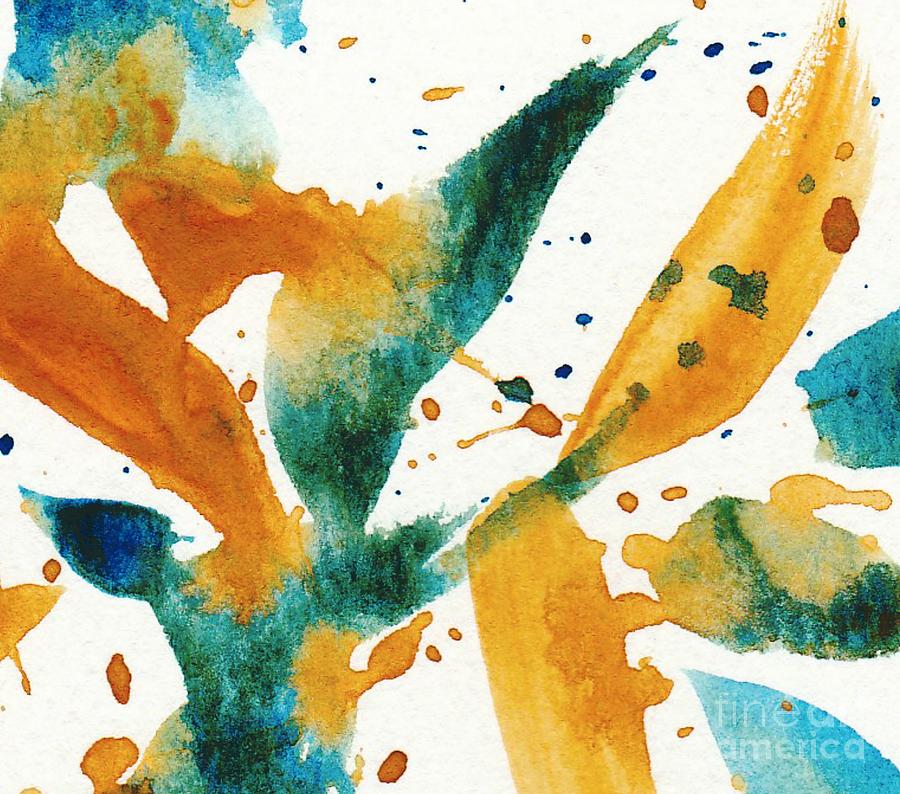 Abstract Watercolor Teal Gold Orange Painting by Sarah Niebank