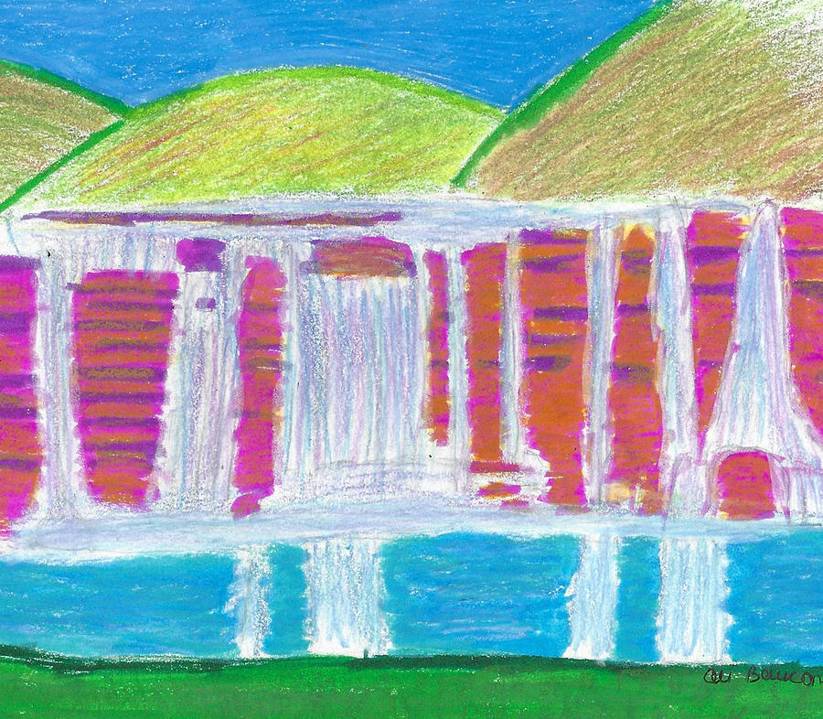 Abstract Waterfall a Vivid Colored Pencil and Marker Drawing of a Waterfall Existing only in Fantasy Mixed Media by Ali Baucom