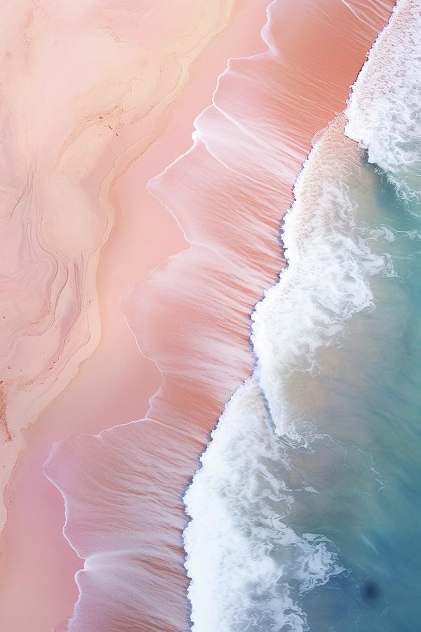 Abstract Waves on Pink Sand Beach Overhead View Digital Art by Good Focused
