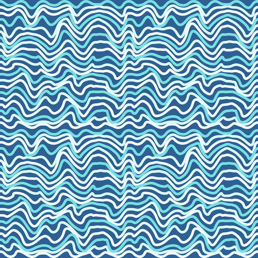 Abstract Wavy Line Pattern - Blue Digital Art