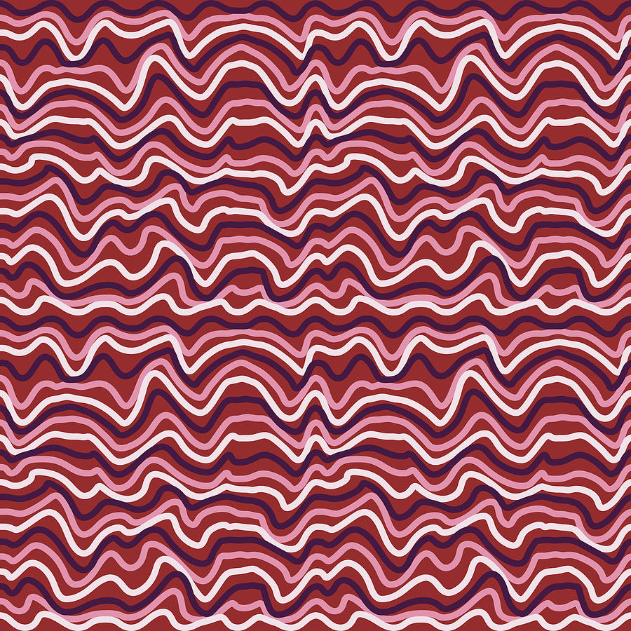 Abstract Wavy Line Pattern - Brick Red Digital Art