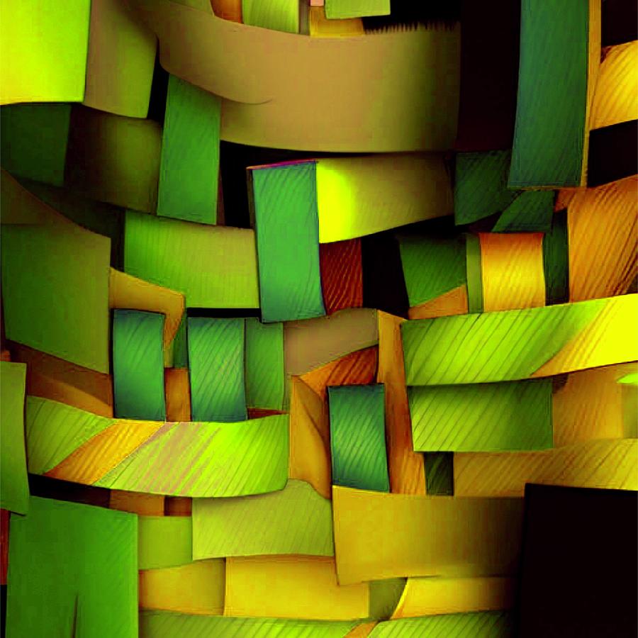 Abstract Weave - green gold taupe yellow Digital Art by Bonnie Bruno