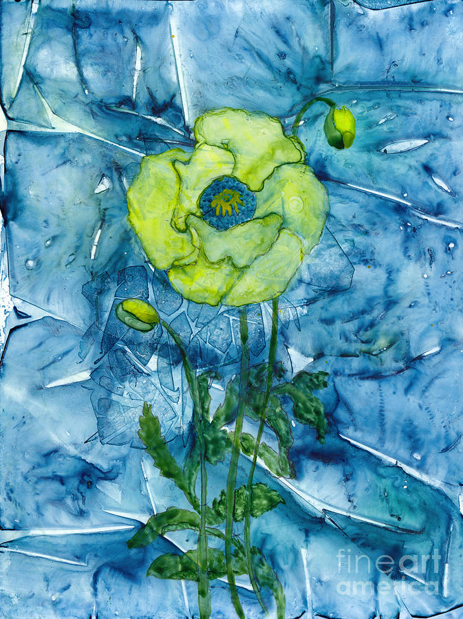 Abstract Wild Green Poppy Painting by Conni Schaftenaar