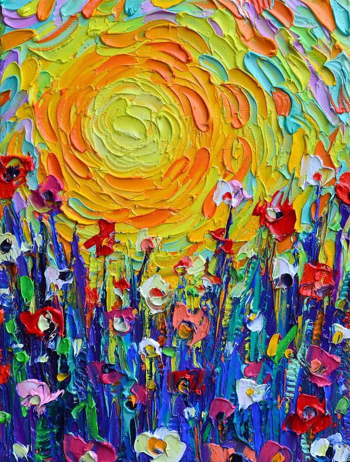 Abstract Wildflowers Meadow At Sunrise Painting by Ana Maria Edulescu