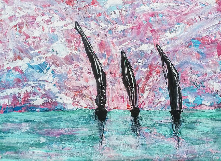 Abstract with Sailboats Painting by Lynne McQueen