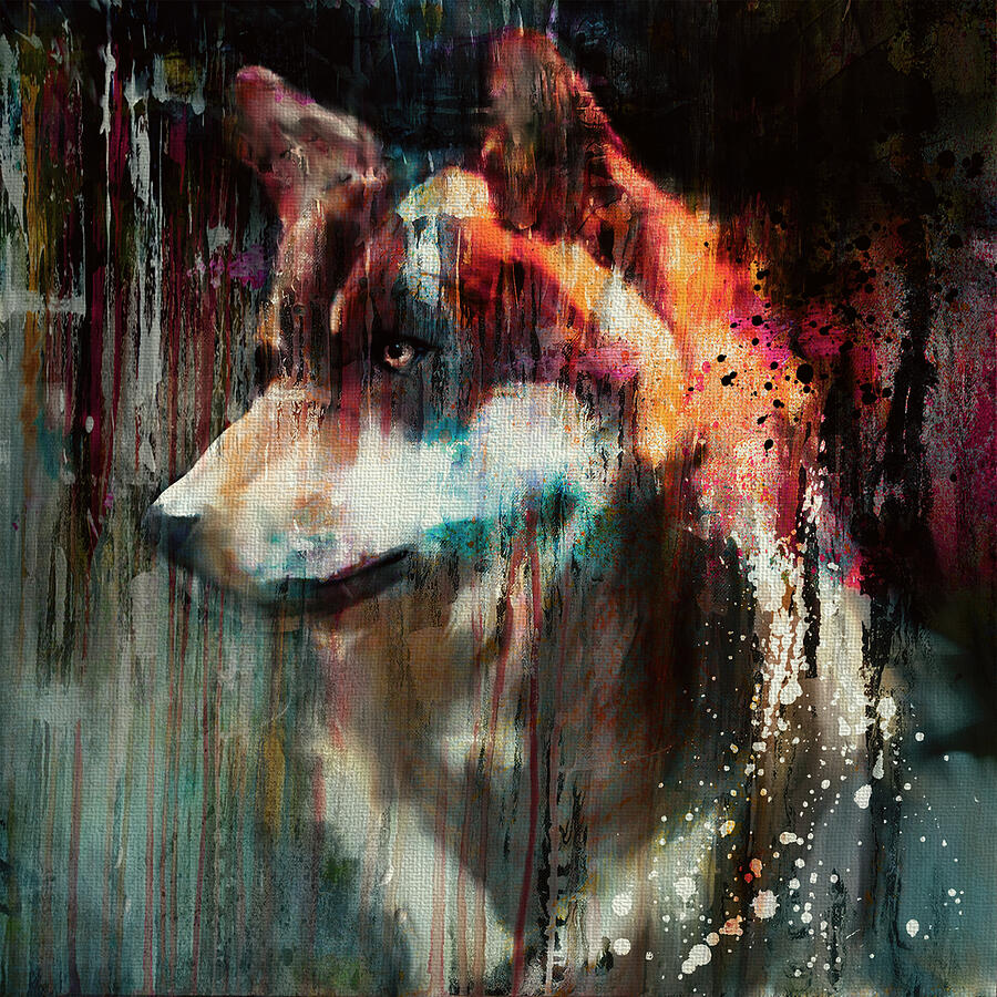 Abstract Wolf Portrait 2 Painting by Marian Voicu