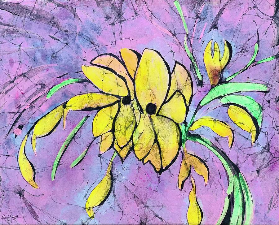Abstract Yellow Floral Tapestry - Textile by Kay Shaffer