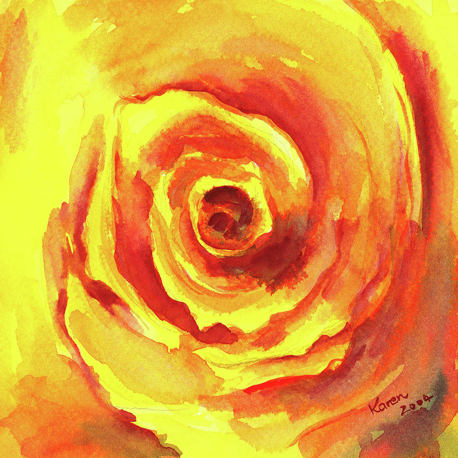 Abstract yellow rose spiral Painting by Karen Kaspar