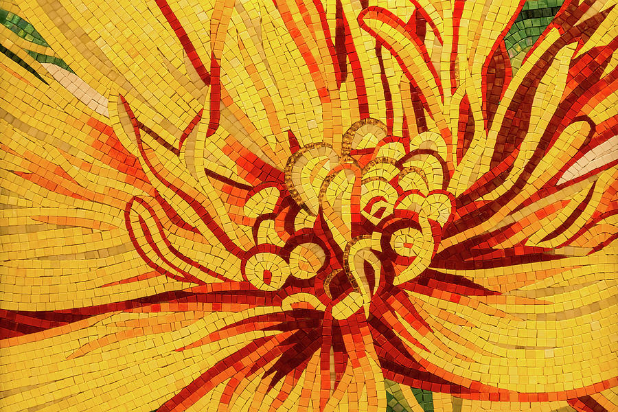 Abstracted Floral - Mesmeric Mosaic in Bold Yellows Reds and Oranges Photograph by Georgia Mizuleva