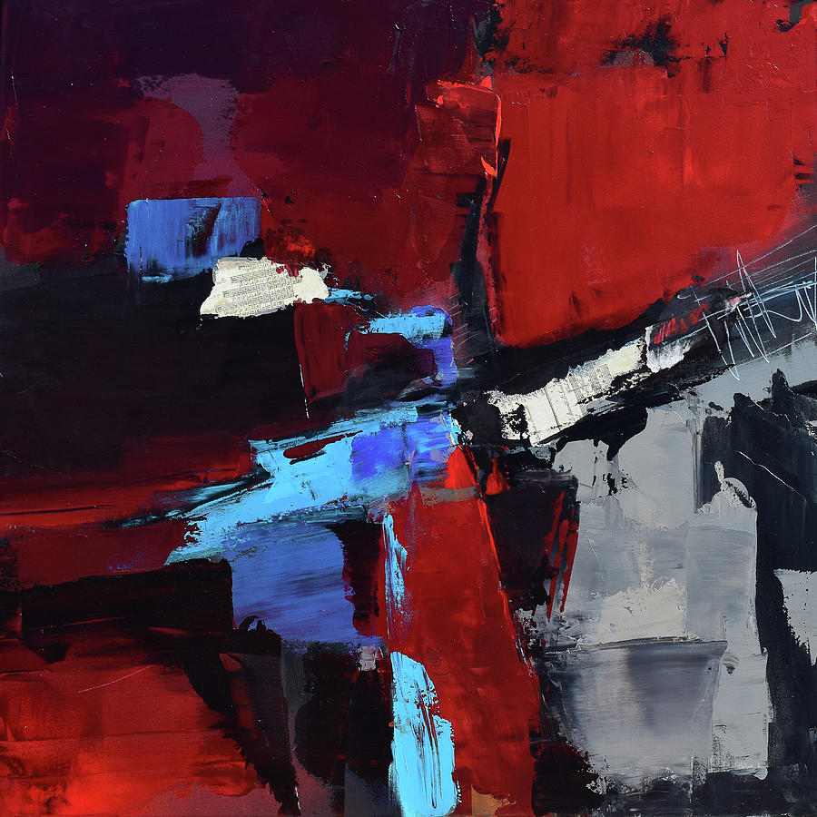 Abstract Grey and Red Painting by Elise Palmigiani