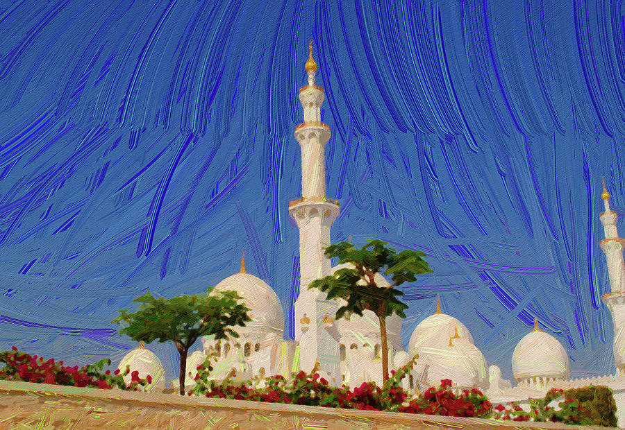 Abu Dhabi White Mosque Sheikh Zayid Mosque - Abstract Oil Painting by Ahmet Asar Painting by Artistic Rifki