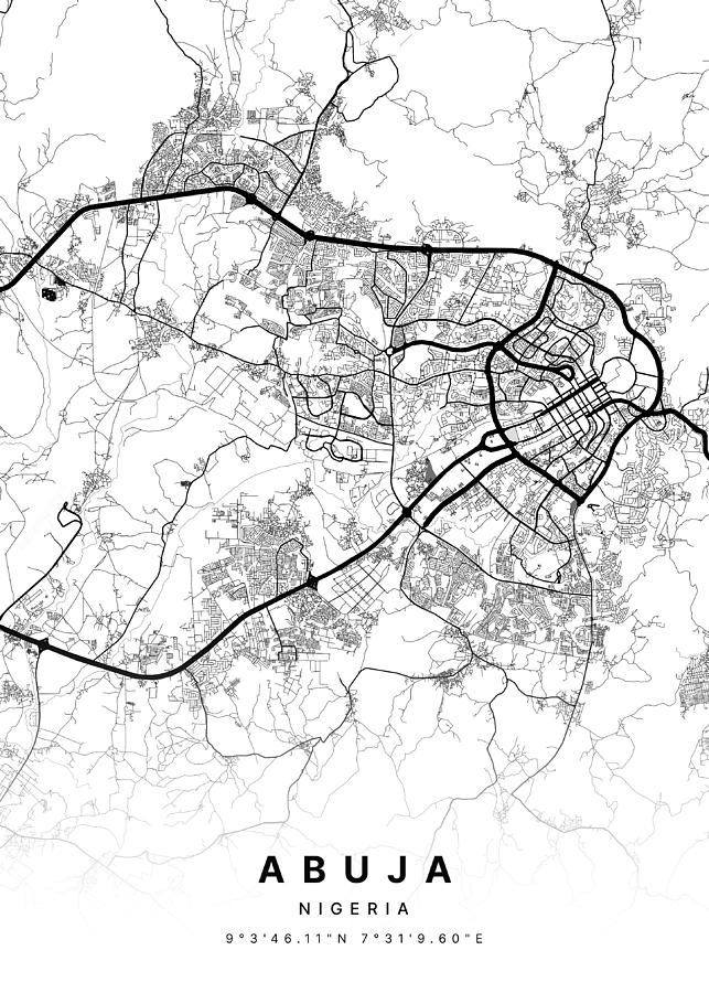 Abuja, Nigeria Light Detailed City Map Digital Art by Abigail Solaja ...