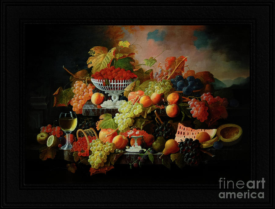 Abundance of Fruit by Severin Roesen Old Masters Classical Fine Art Reproduction Painting by Rolando Burbon