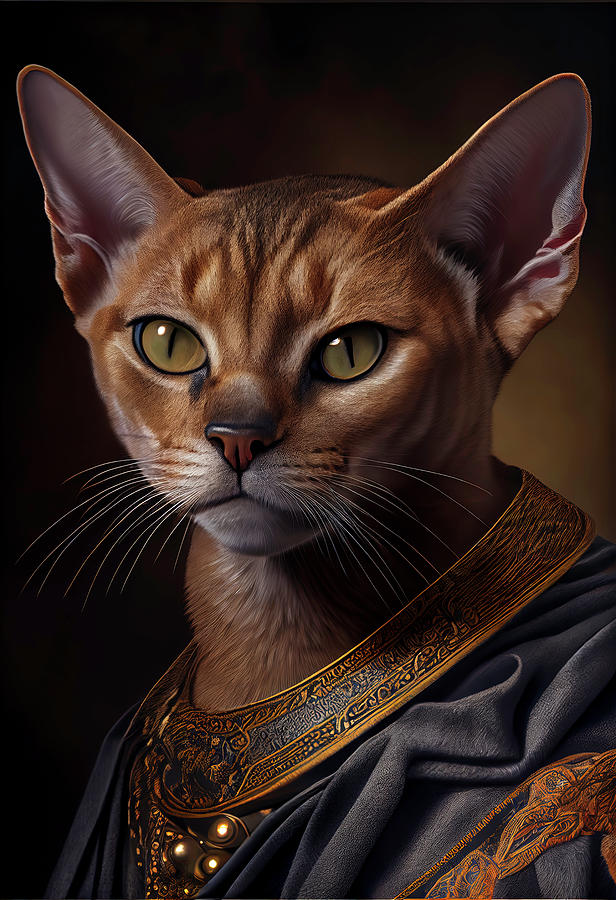 Abyssinian King Cat Breed Portrait Royal Renaissance Animal Painting ...