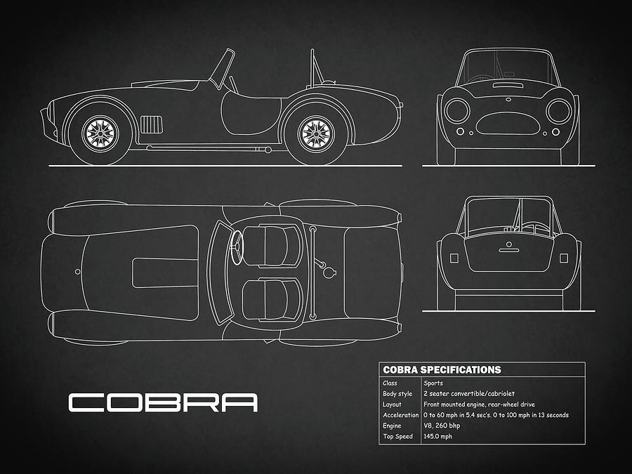 Cobra Photograph - AC Cobra Blueprint - Black by Mark Rogan