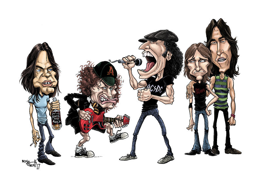 AC/DC in color Drawing by Mike Scott