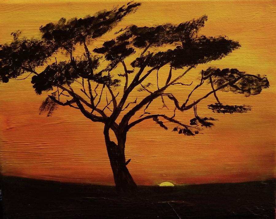 Acacia Tree at Sunset Painting Painting by Pour Your heART Out Artworks
