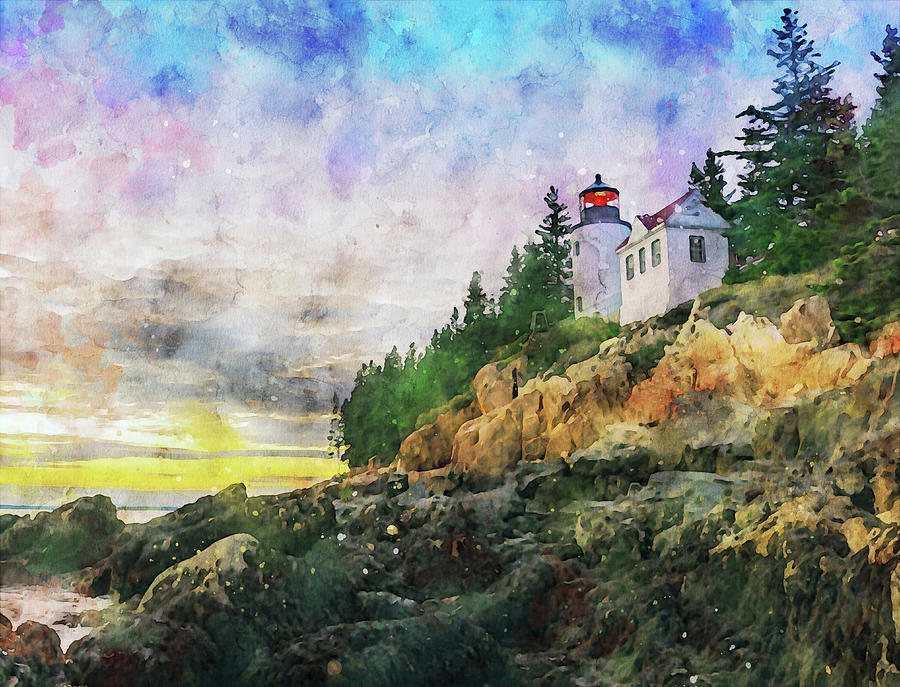 Acadia Lighthouse Watercolor Painting by Dan Sproul
