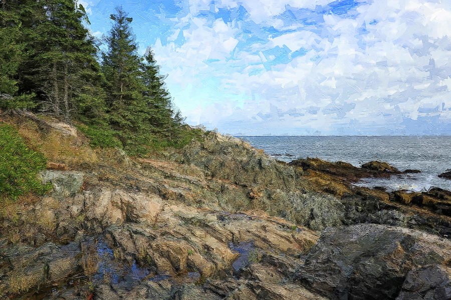 Acadia National Park Coastline Painting Painting by Dan Sproul