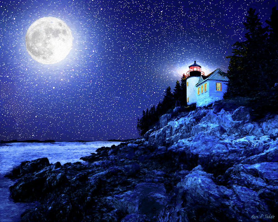 Acadia National Park - Maine - Bass Harbor Head Lighthouse Mixed Media by Mark Tisdale