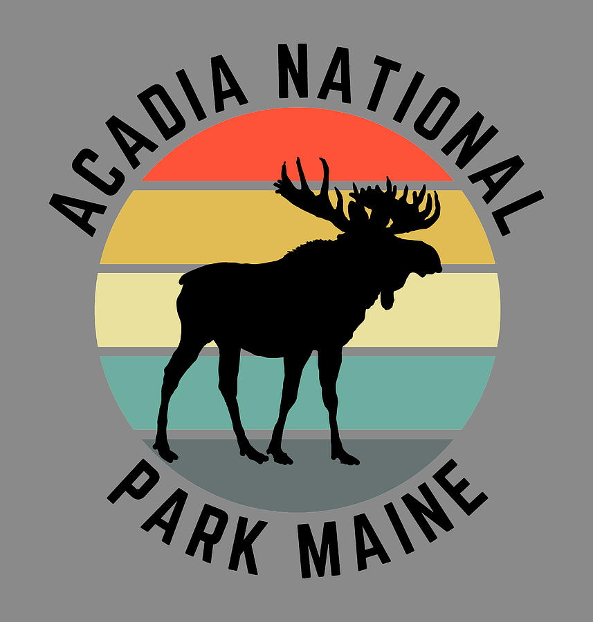 Acadia National Park Maine Retro Sunset Moose Digital Art by Aaron Geraud