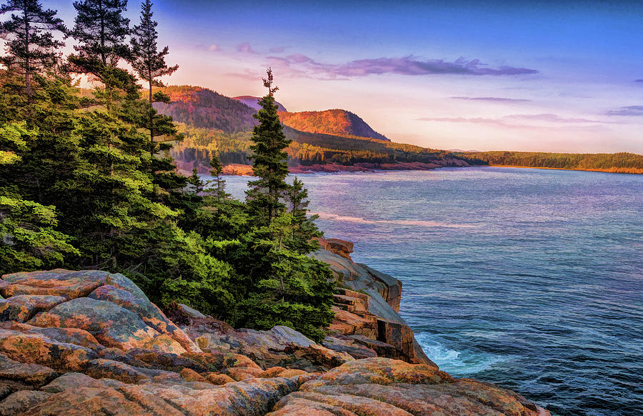 Acadia National Park Sunset Shoreline Painting by Christopher Arndt