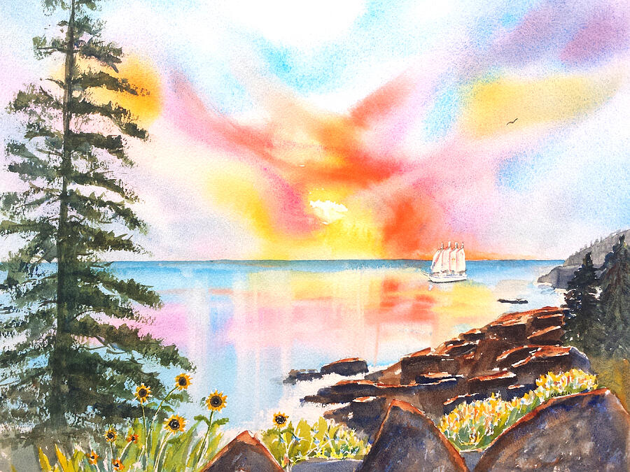 Acadia National Park Painting - Acadia Park Colorful Sky by Carlin Blahnik CarlinArtWatercolor