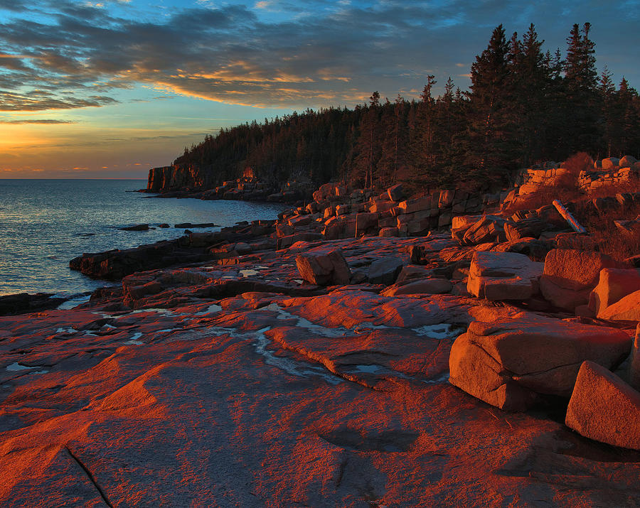 Acadia Pink Granite Sunrise Photograph by Stephen Vecchiotti