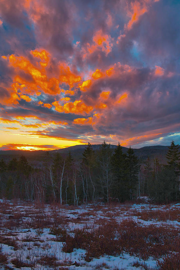 Acadia Winter Sunset Explosion Photograph by Stephen Vecchiotti