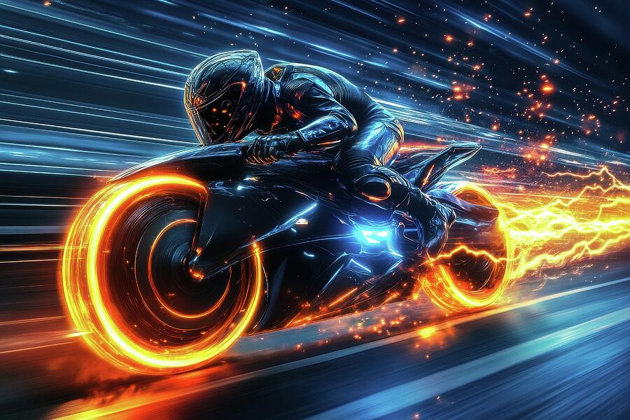 Acceleration Rider - Neon Bike Velocity Surge Digital Art by Matthias Hauser Acceleration Rider - Neon Bike Velocity Surge Digital Art by Matthias Hauser