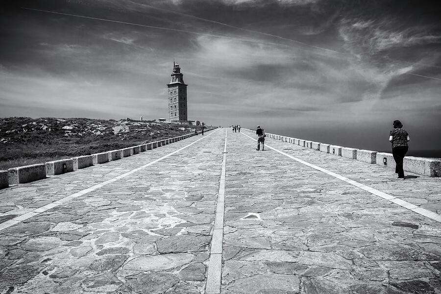 Access road to the Hercules Tower, Galicia - BW Photograph by Jordi Carrio Jamila
