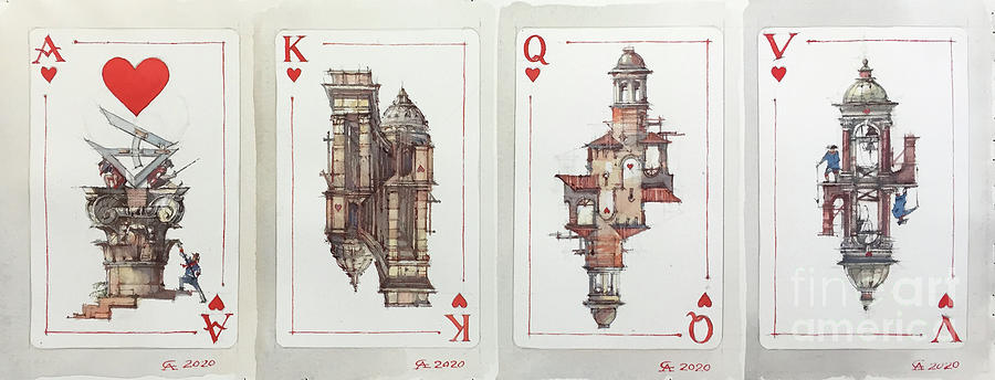 Ace, king, queen and jack of Hearts by Andrey Svistunov