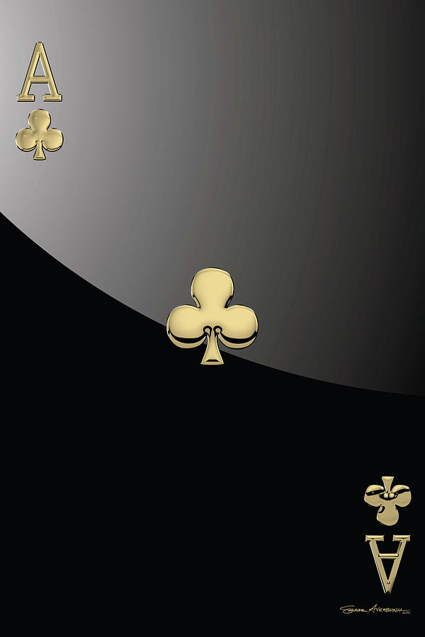 Playing Cards Digital Art - Ace of Clubs in Gold on Black   by Serge Averbukh