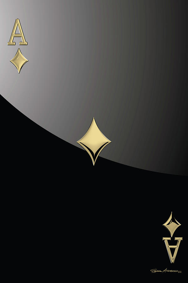 Playing Cards Digital Art - Ace of Diamonds in Gold on Black  by Serge Averbukh